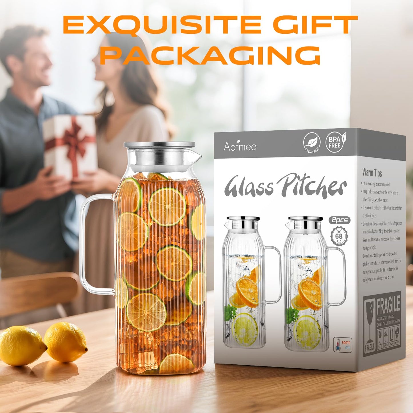 Aofmee Stainless Precision Pitcher - 68oz Borosilicate