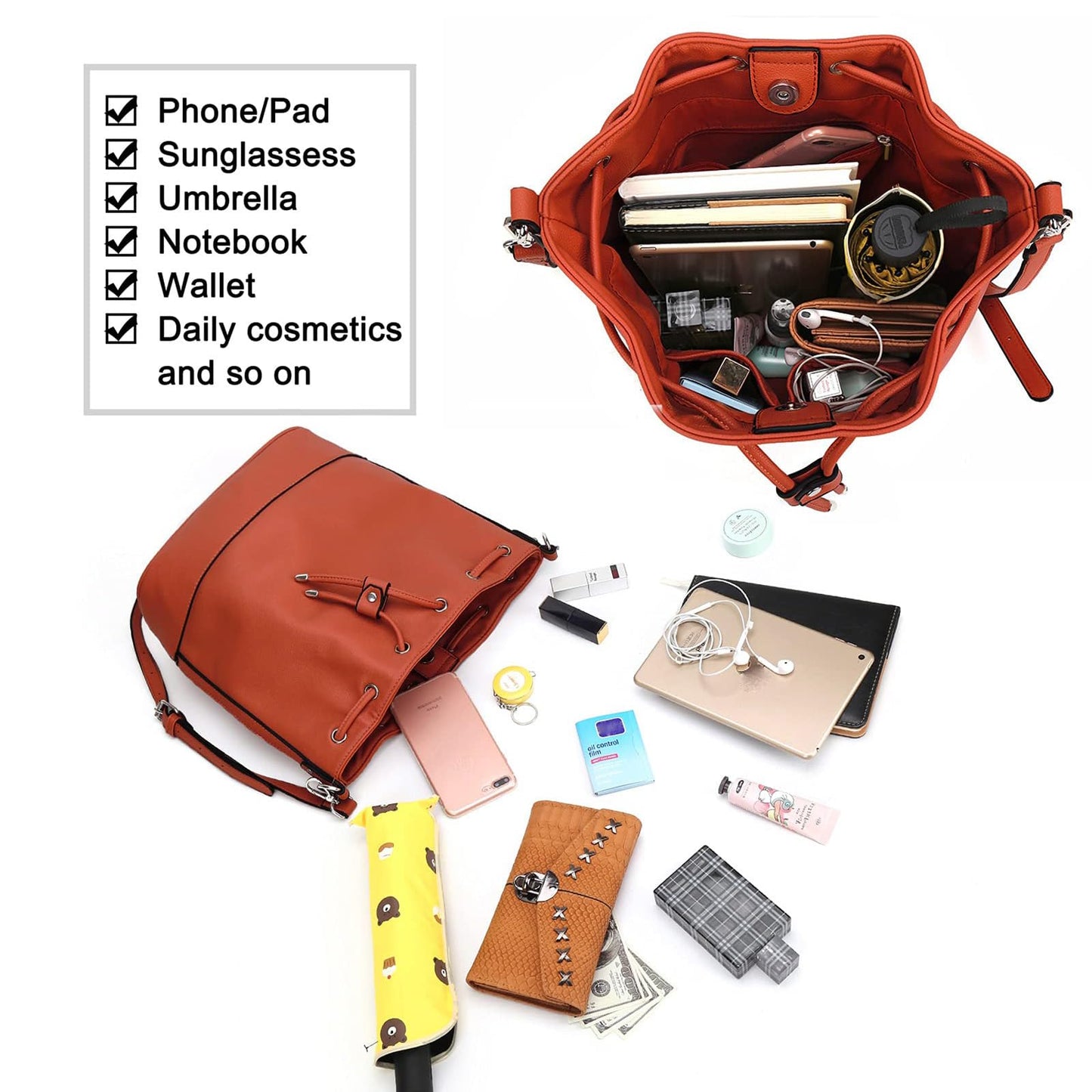 AFKOMST Chic Leather Bucket & Crossbody Bag Set