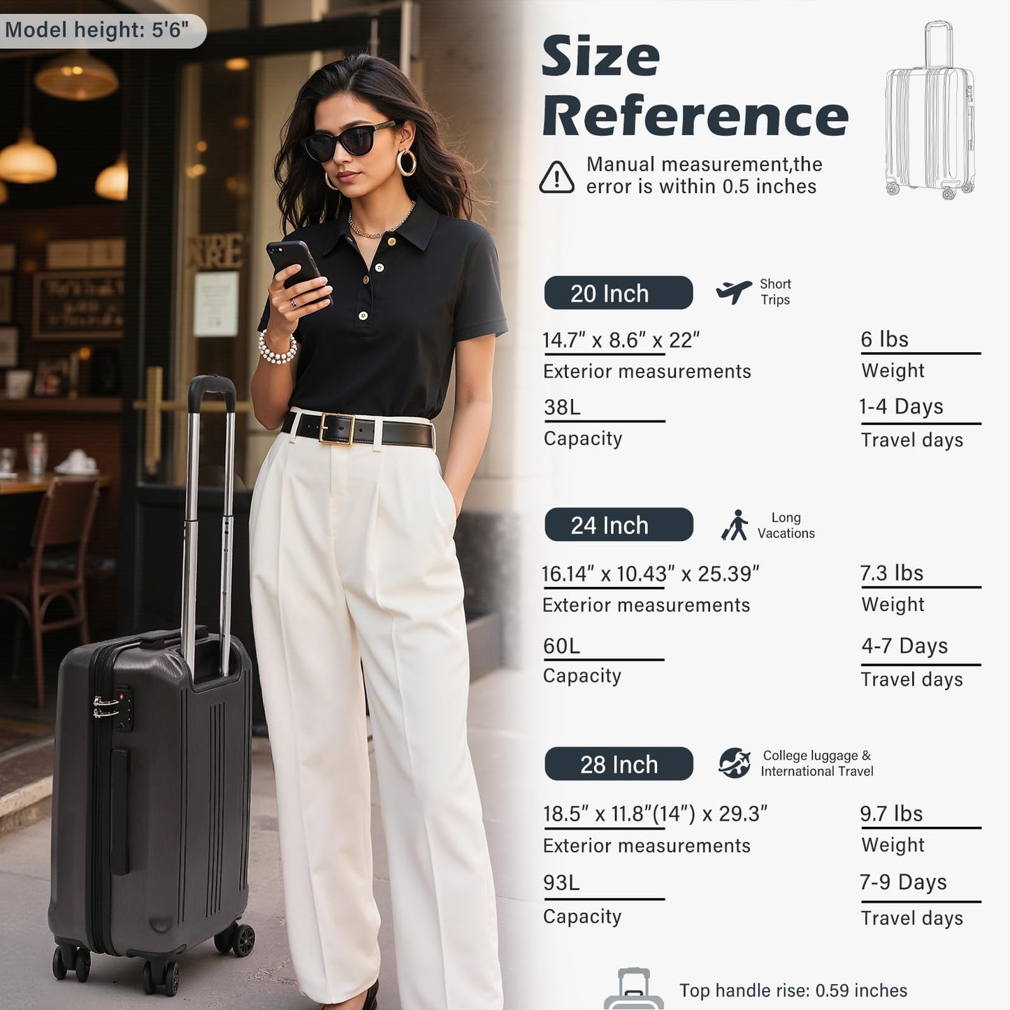 Coolife Expandable Spinner Luggage Set - 3 Piece