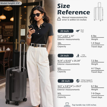 Coolife Expandable Spinner Luggage Set - 3 Piece