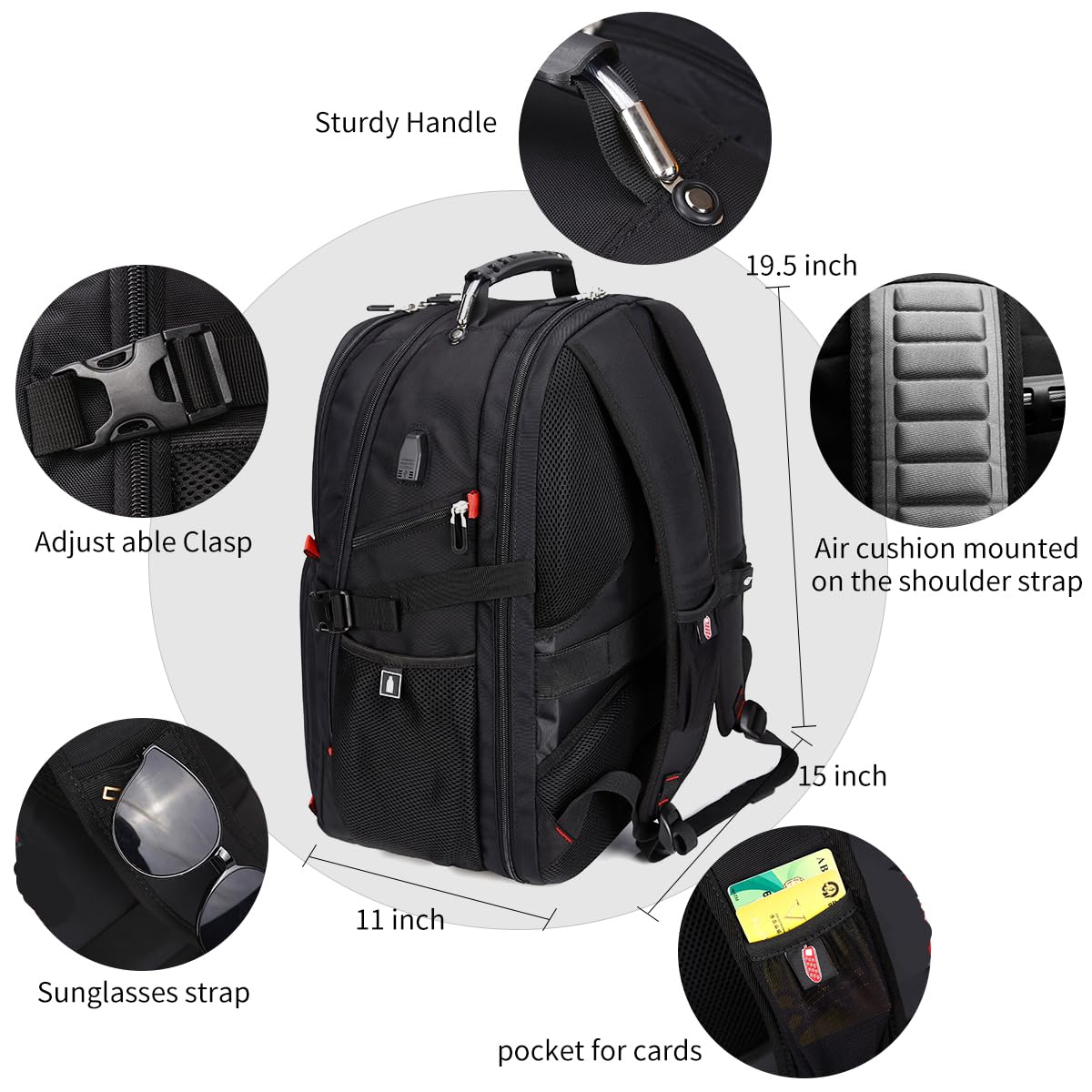 SHRRADOO 50L USB Travel Laptop Backpack - Airline Approved