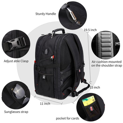 SHRRADOO 50L USB Travel Laptop Backpack - Airline Approved