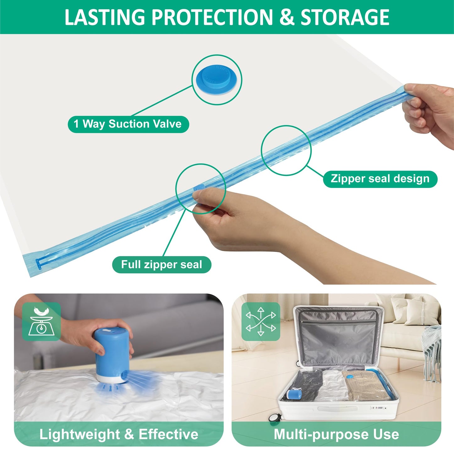 CozyVac Travel Bags with Pump - 6 Pack Space Savers