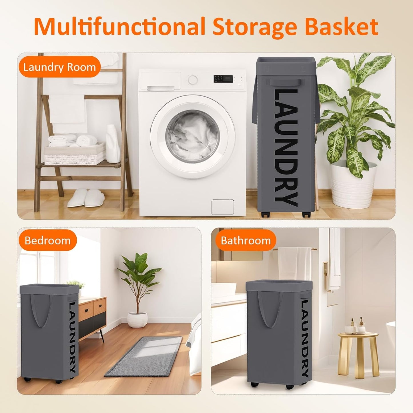 RollAway 90L Laundry Basket with Removable Bag