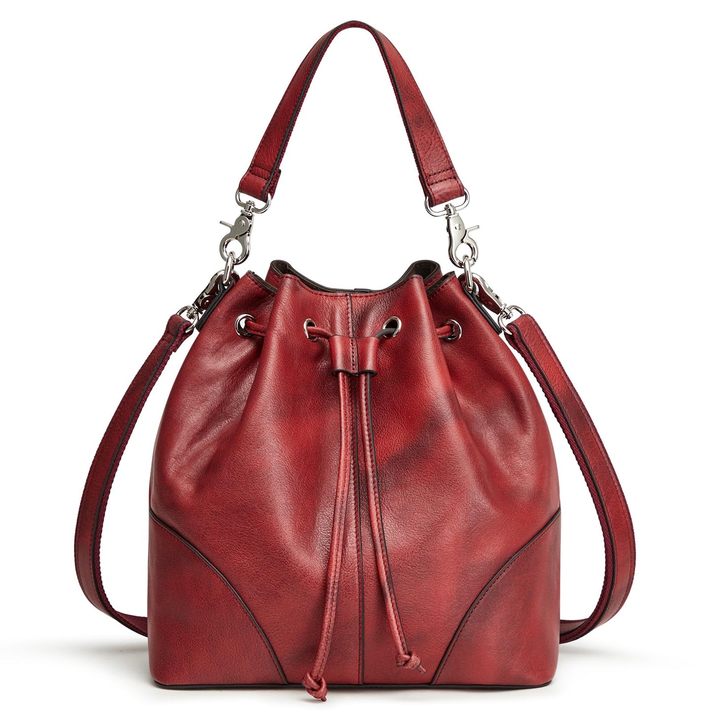 S-ZONE Luxe Leather Drawstring Bucket Bag