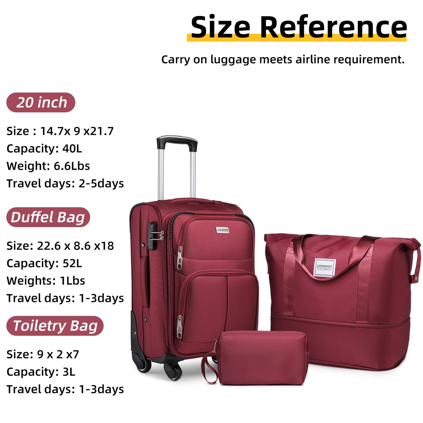LARVENDER Expandable 5-Piece Spinner Luggage Set