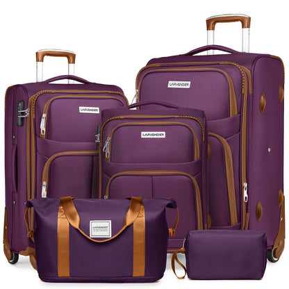 LARVENDER Expandable 5-Piece Spinner Luggage Set