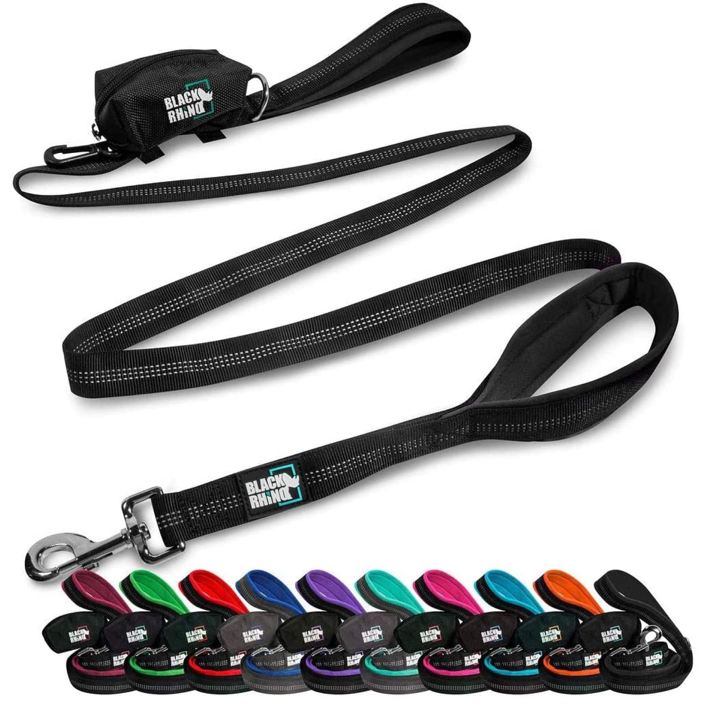 RhinoGrip Aqua: Double Handle Reflective Dog Leash