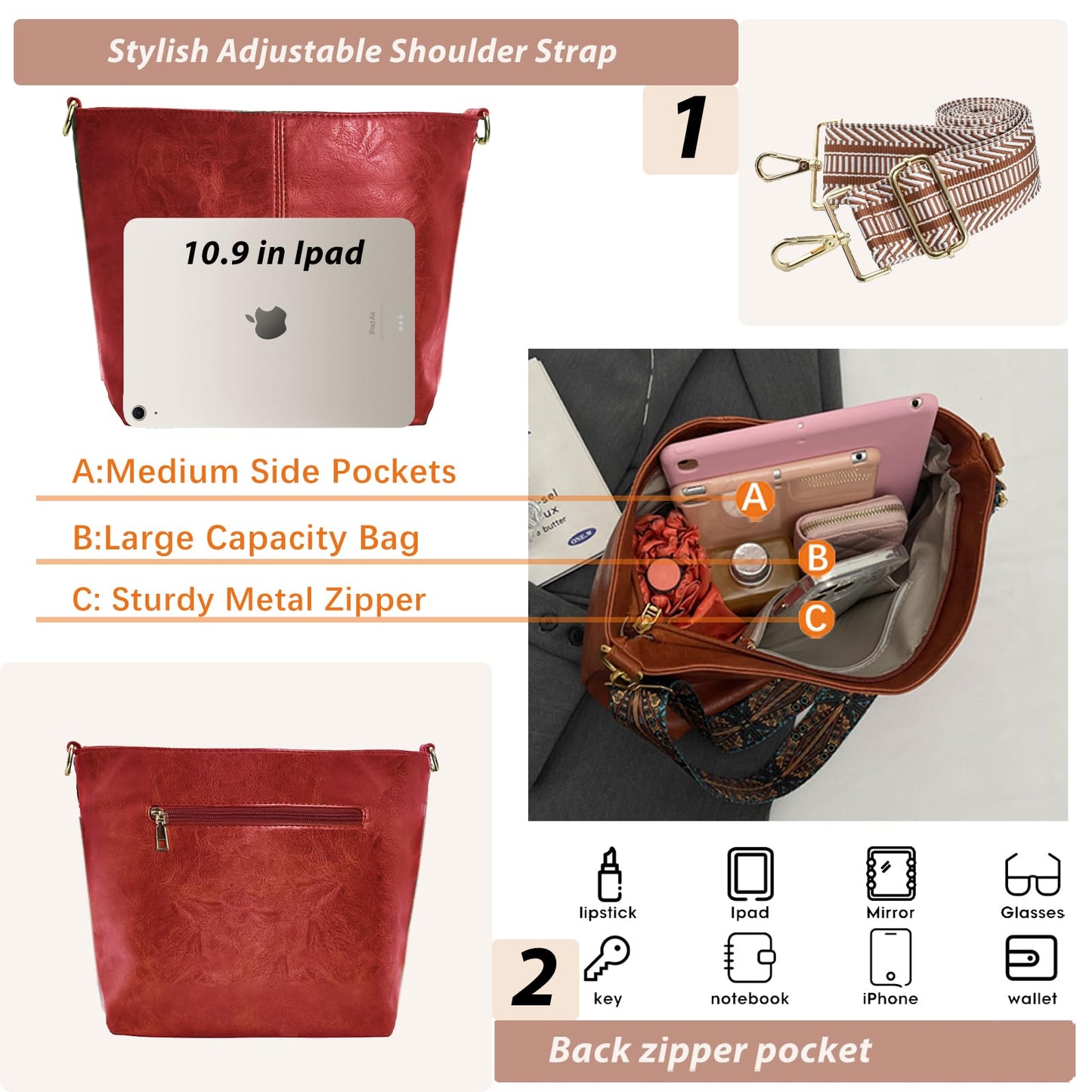 ChicHobo Vegan Leather Crossbody Bag with Strap