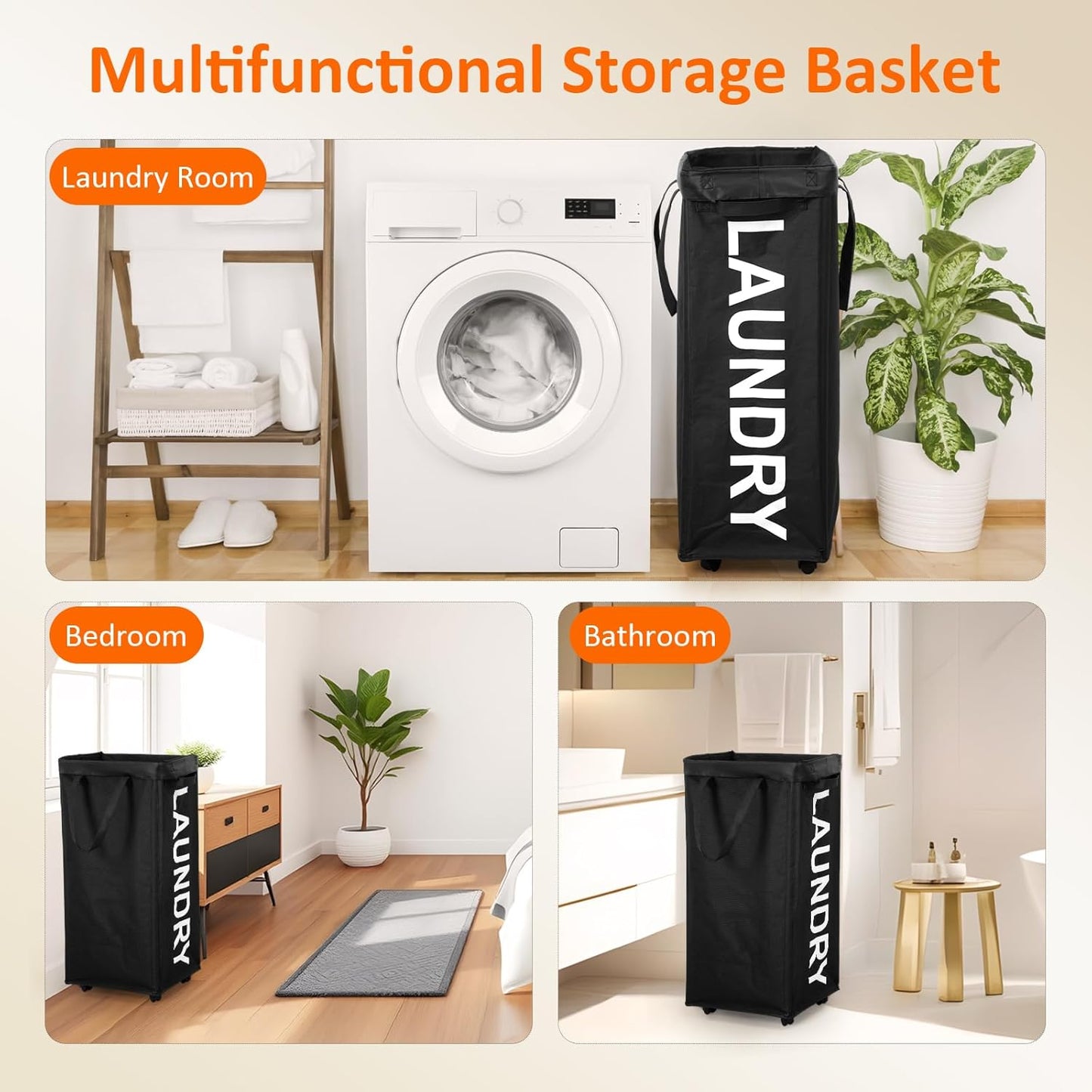 RollAway 90L Laundry Basket with Removable Bag