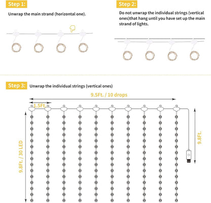 Minetom 300 LED Dimmable Fairy Curtain Lights