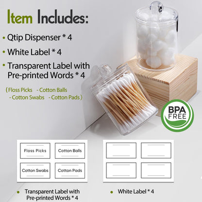 Clear Acrylic Qtip Dispenser Set - 4 Pack