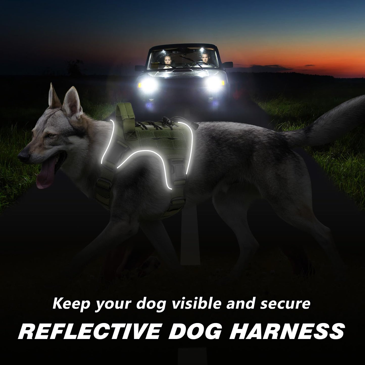 GuardianGrip Tactical Dog Vest - Large, Reflective, Green