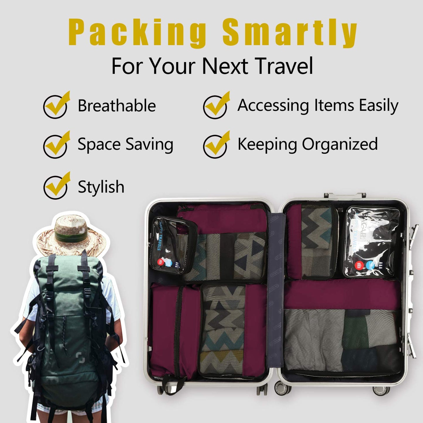 BAGAIL Travel Cubes: 8/9 Set Packing Organizers