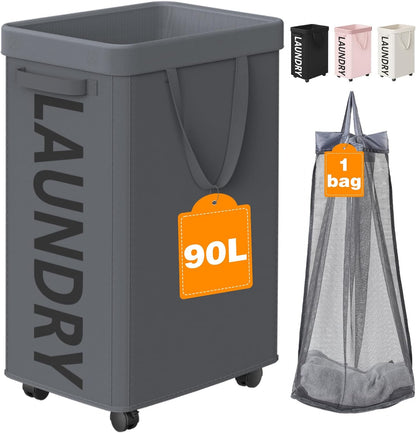 RollAway 90L Laundry Basket with Removable Bag