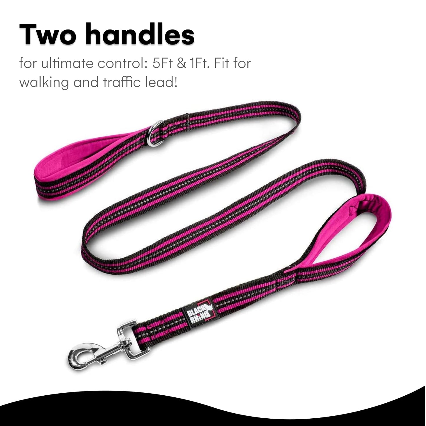 RhinoGrip Aqua: Double Handle Reflective Dog Leash