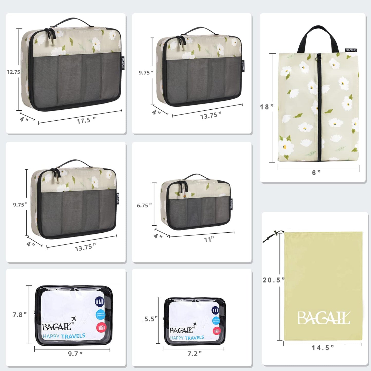 BAGAIL Travel Cubes: 8/9 Set Packing Organizers