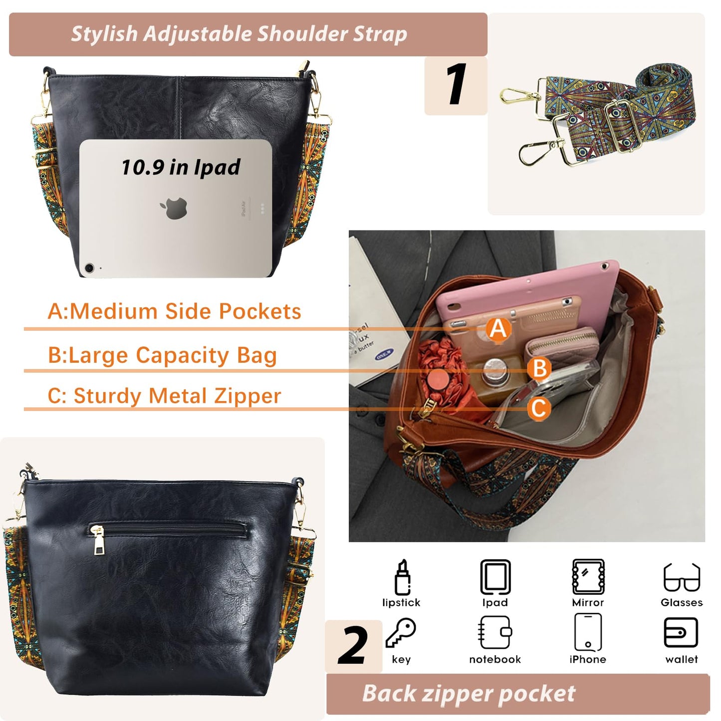 ChicHobo Vegan Leather Crossbody Bag with Strap