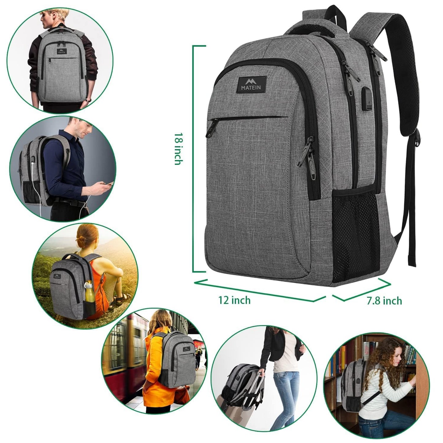 MATEIN SleekGuard Laptop Backpack with USB Port