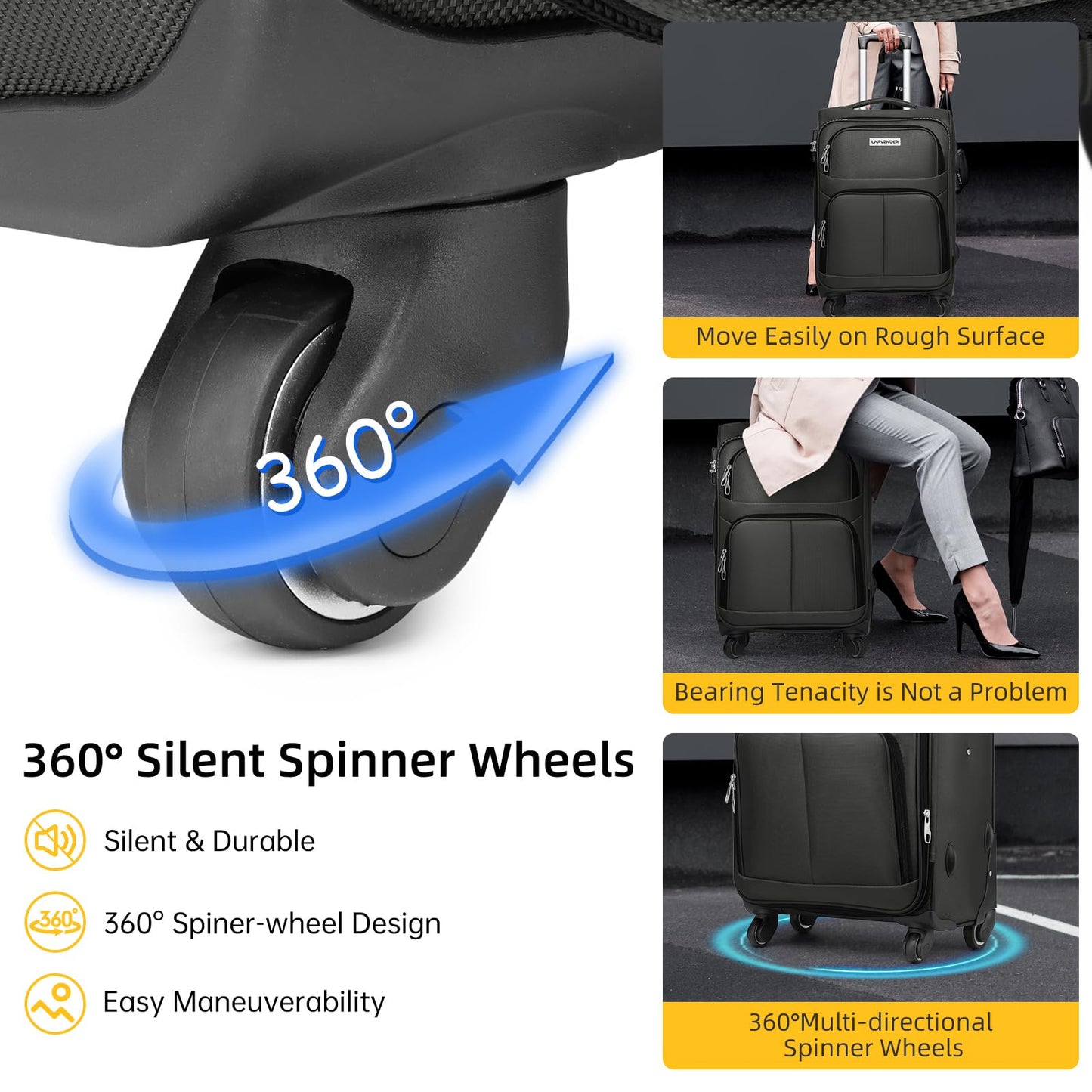 LARVENDER Expandable 5-Piece Spinner Luggage Set