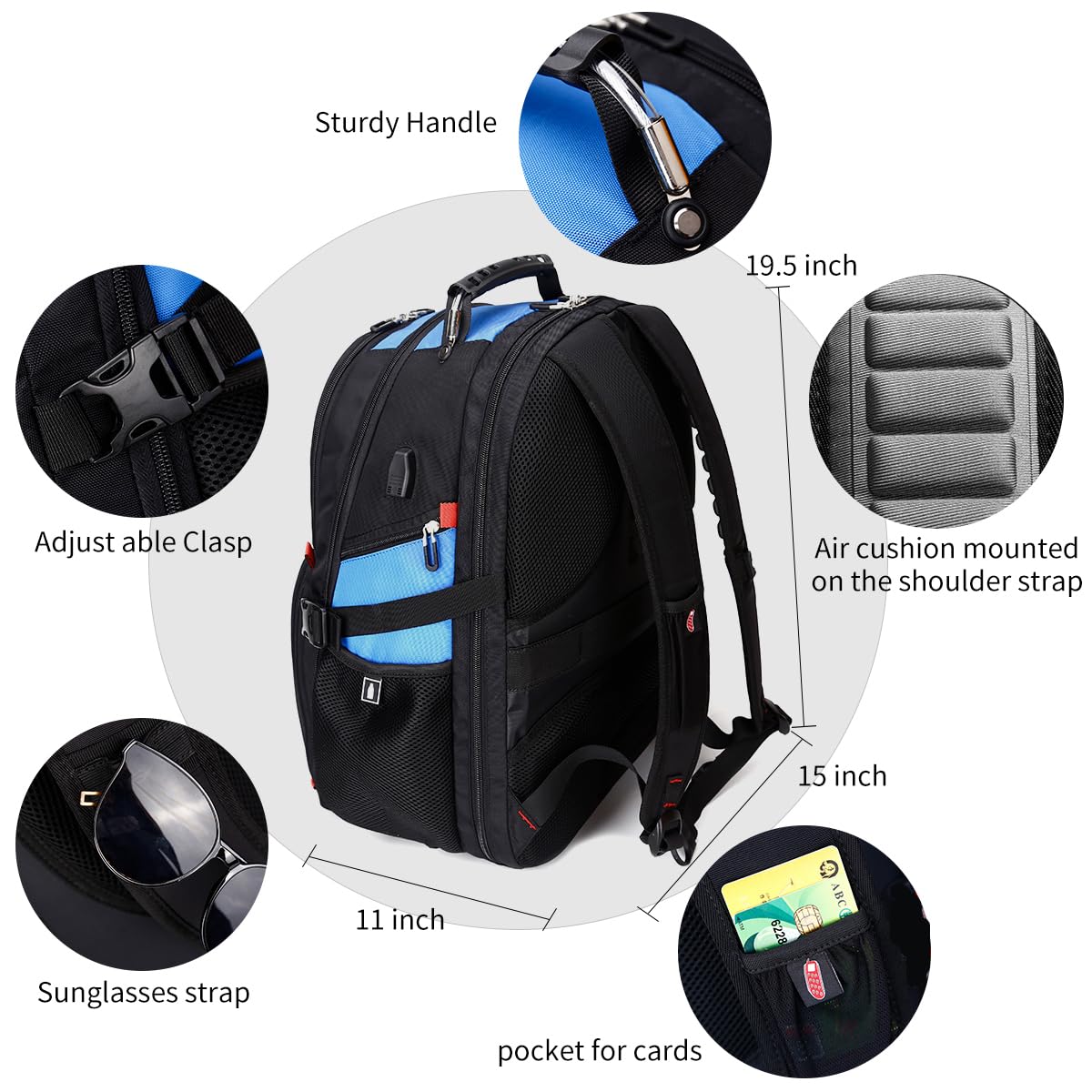 SHRRADOO 50L USB Travel Laptop Backpack - Airline Approved