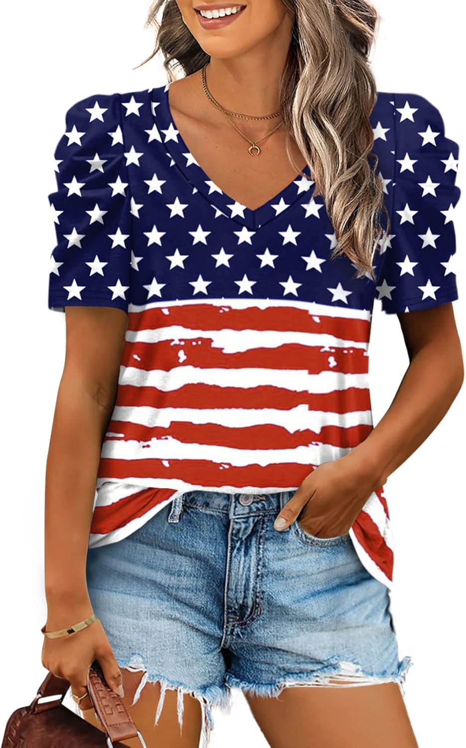 XIEERDUO Summer V-Neck Puff Sleeve Tee - All Sizes