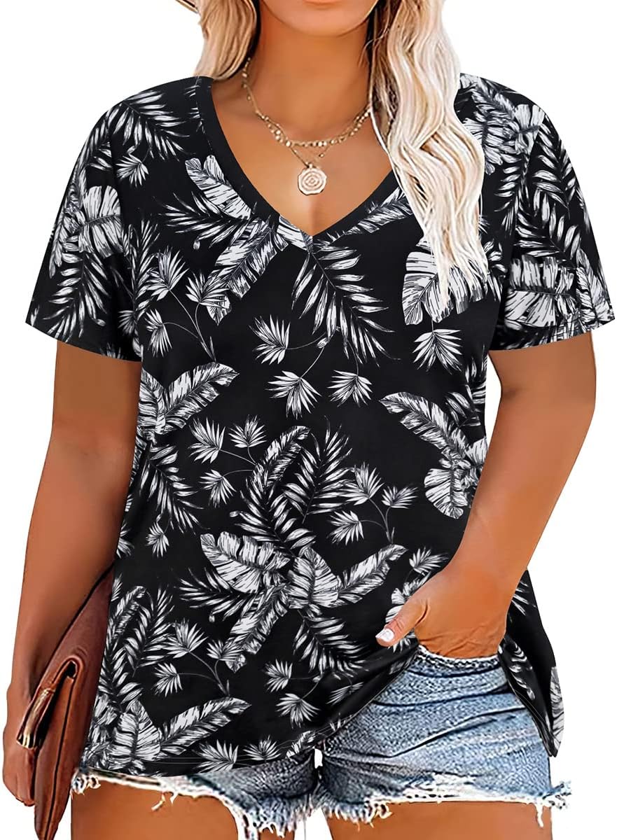 Floral V-Neck Plus Size Tunic Tops for Women