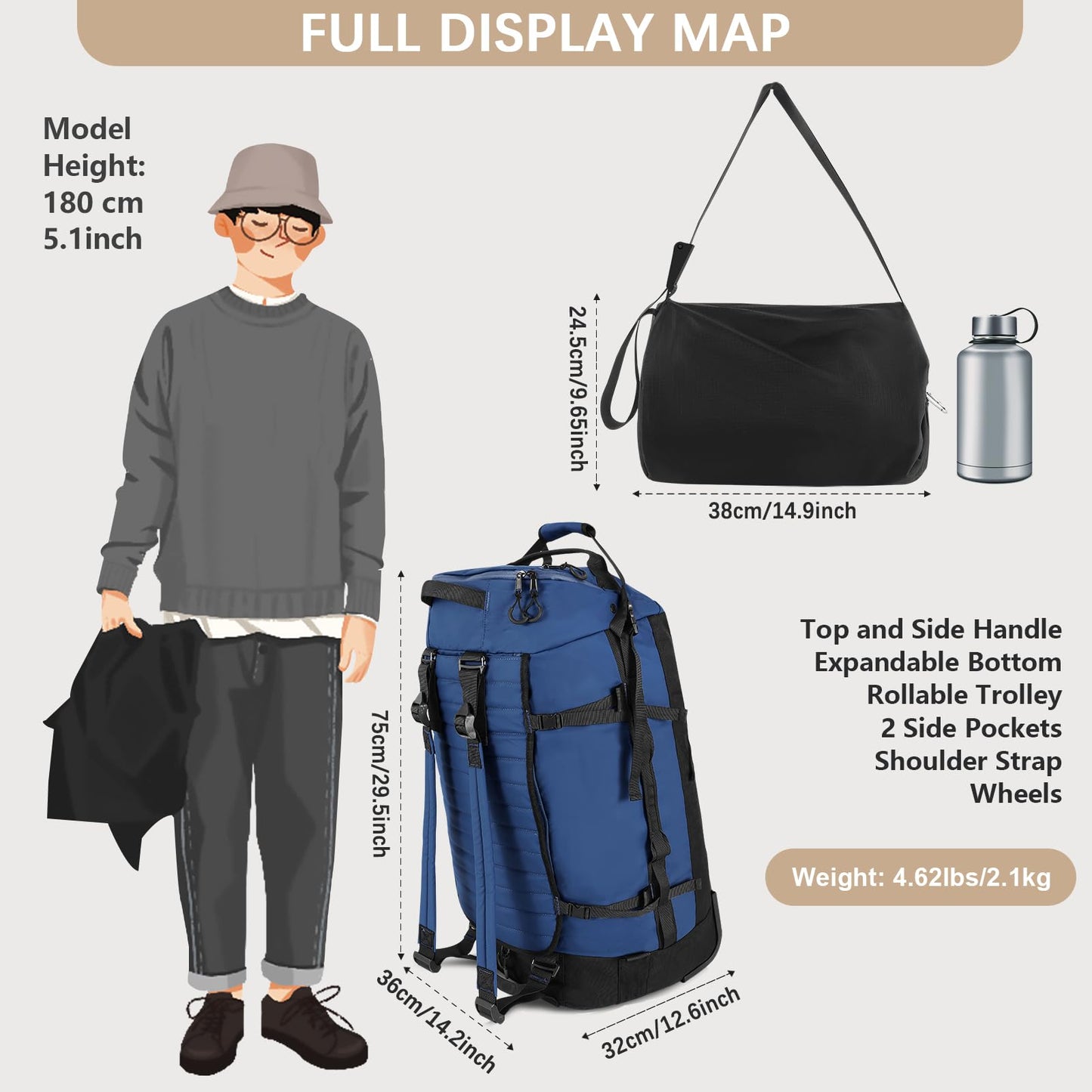 AquaRoll 29 Quilted Wheeled Duffle Backpack