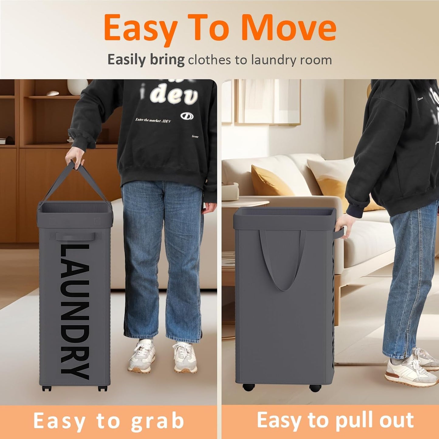 RollAway 90L Laundry Basket with Removable Bag