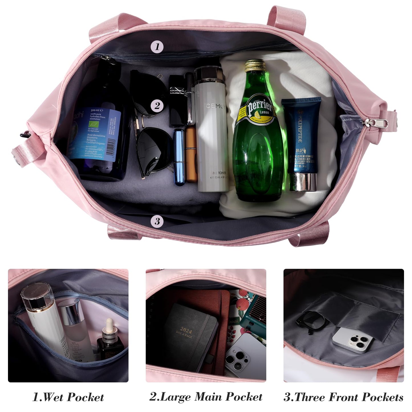 Pink Expandable Travel Duffel with Wet Pocket