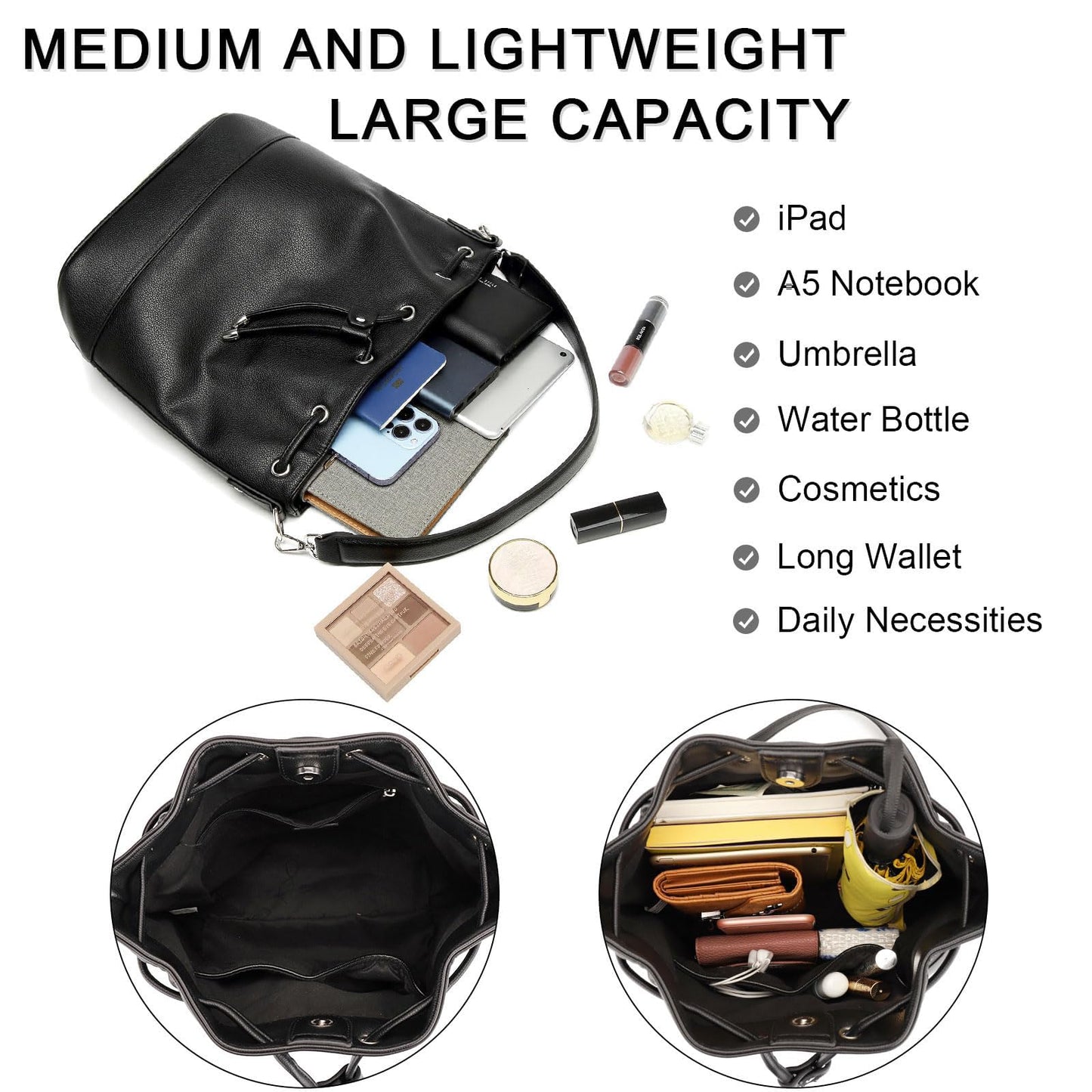 AFKOMST Chic Leather Bucket & Crossbody Bag Set