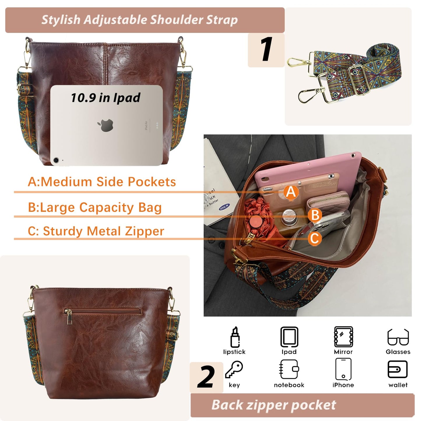 ChicHobo Vegan Leather Crossbody Bag with Strap