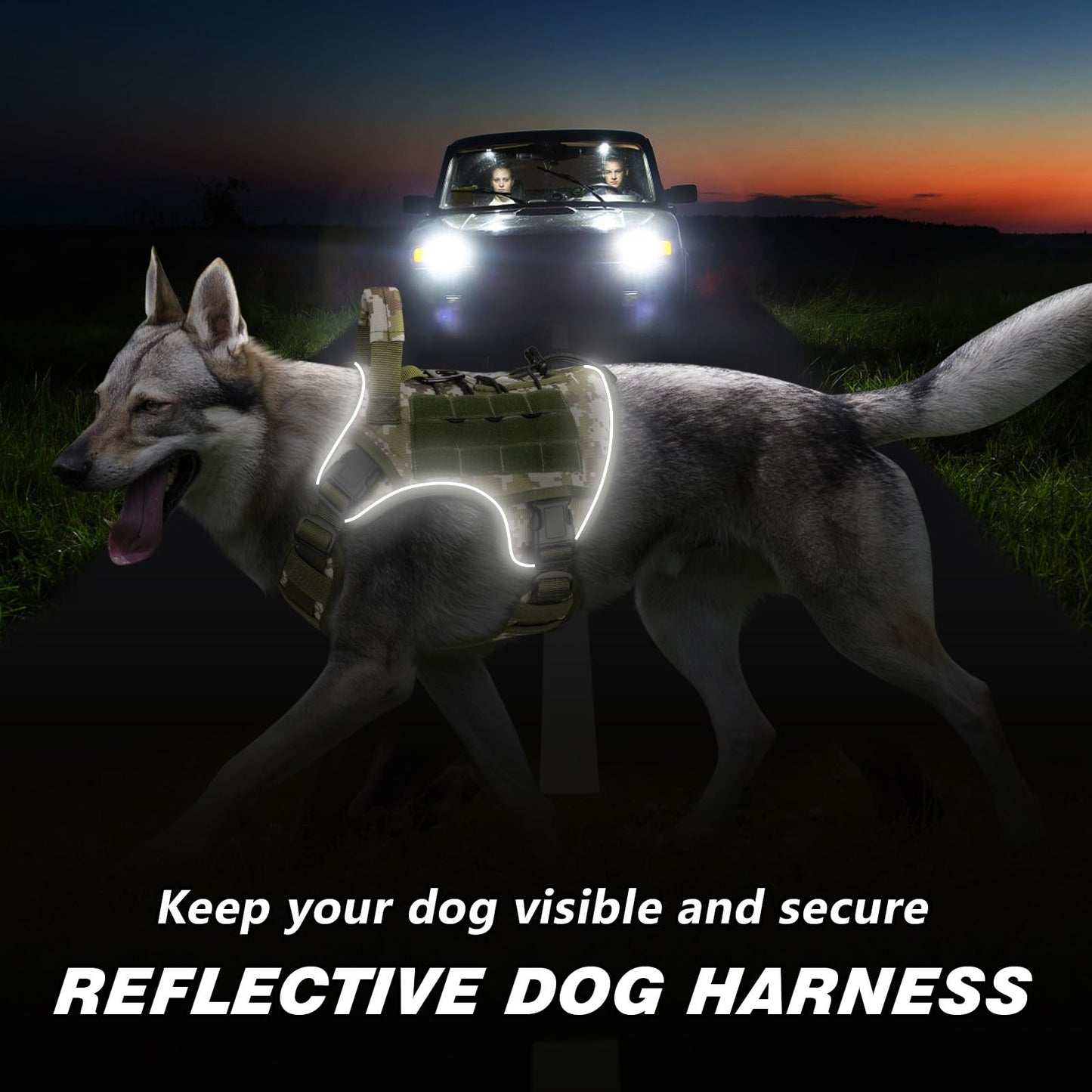 GuardianGrip Tactical Dog Vest - Large, Reflective, Green