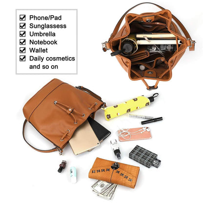 AFKOMST Chic Leather Bucket & Crossbody Bag Set