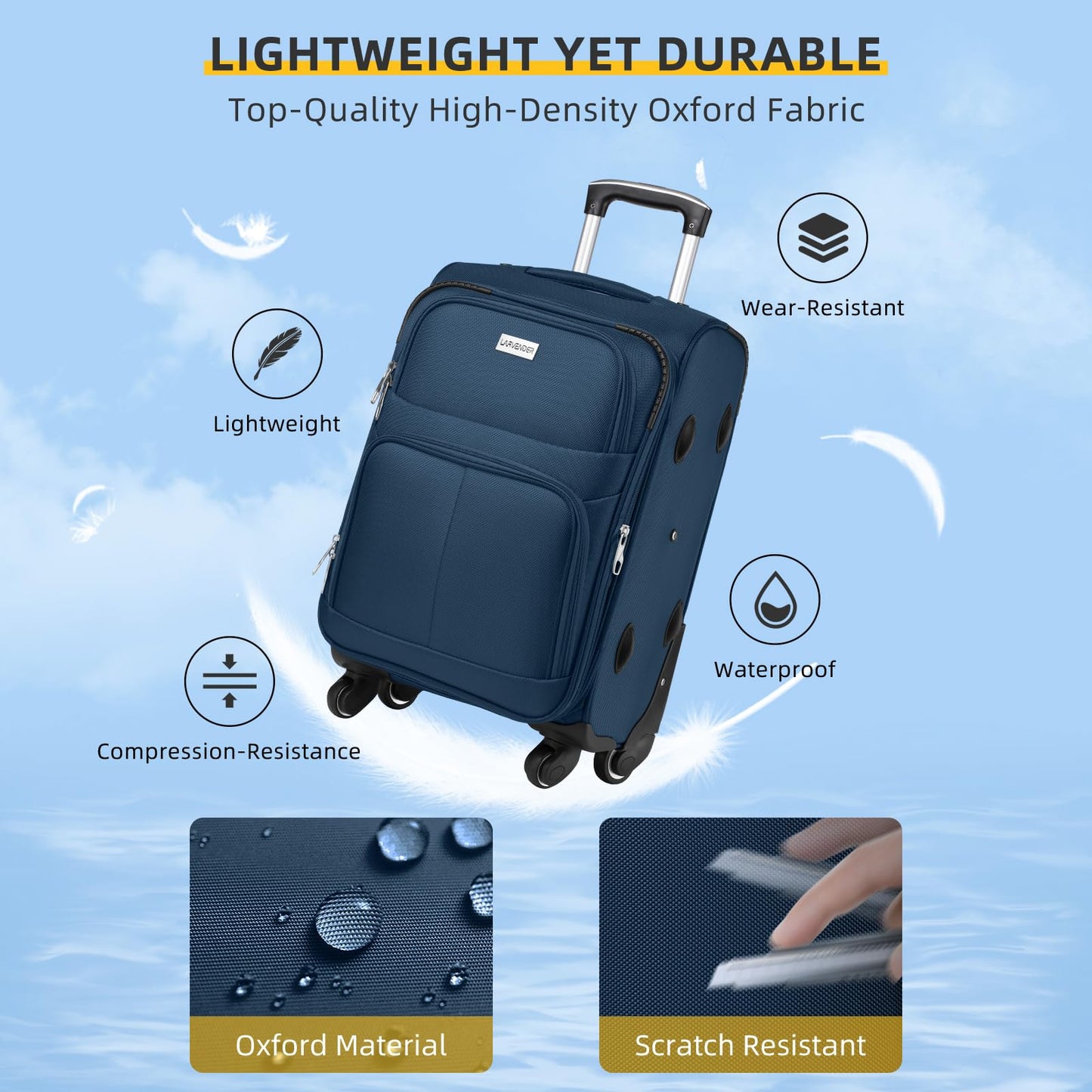 LARVENDER Expandable 5-Piece Spinner Luggage Set