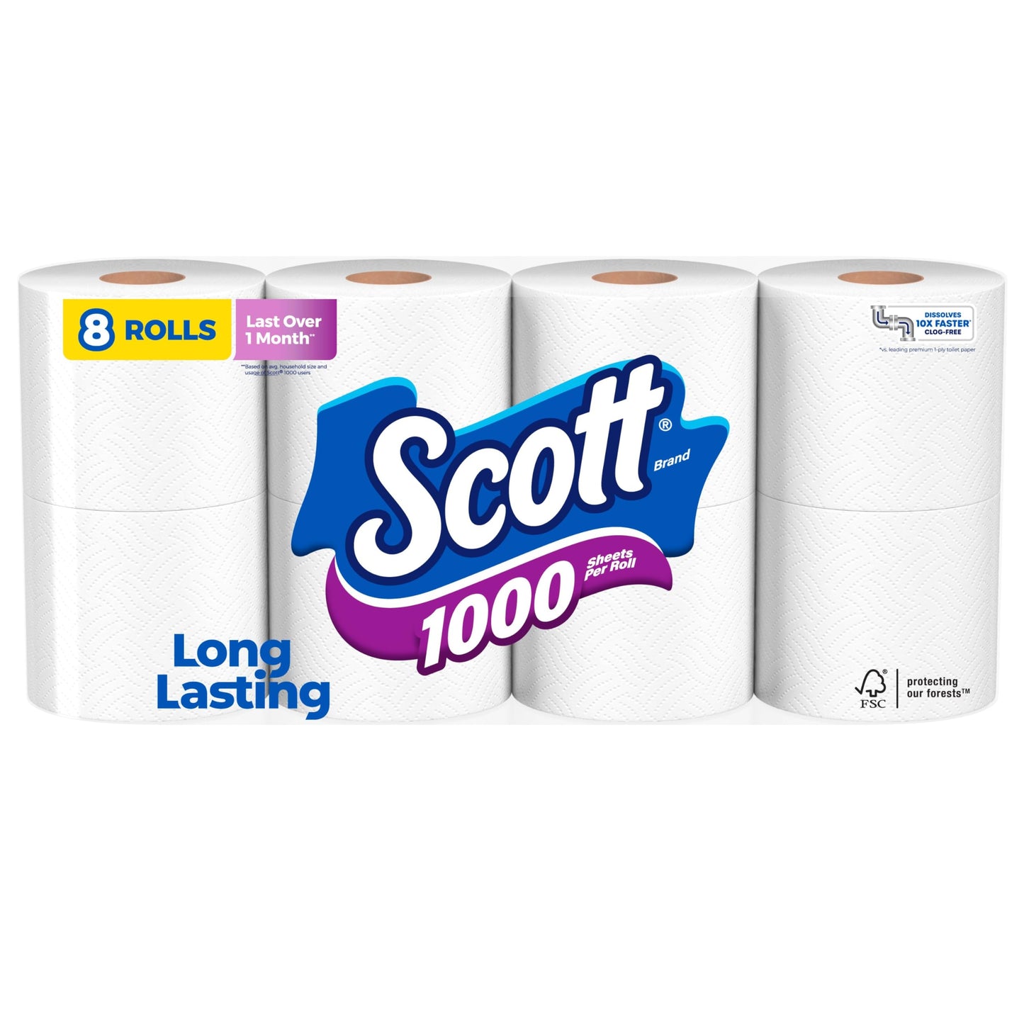 Scott 1000 Toilet Paper, 32 Rolls, Septic-Safe, 1-Ply Toilet Tissue