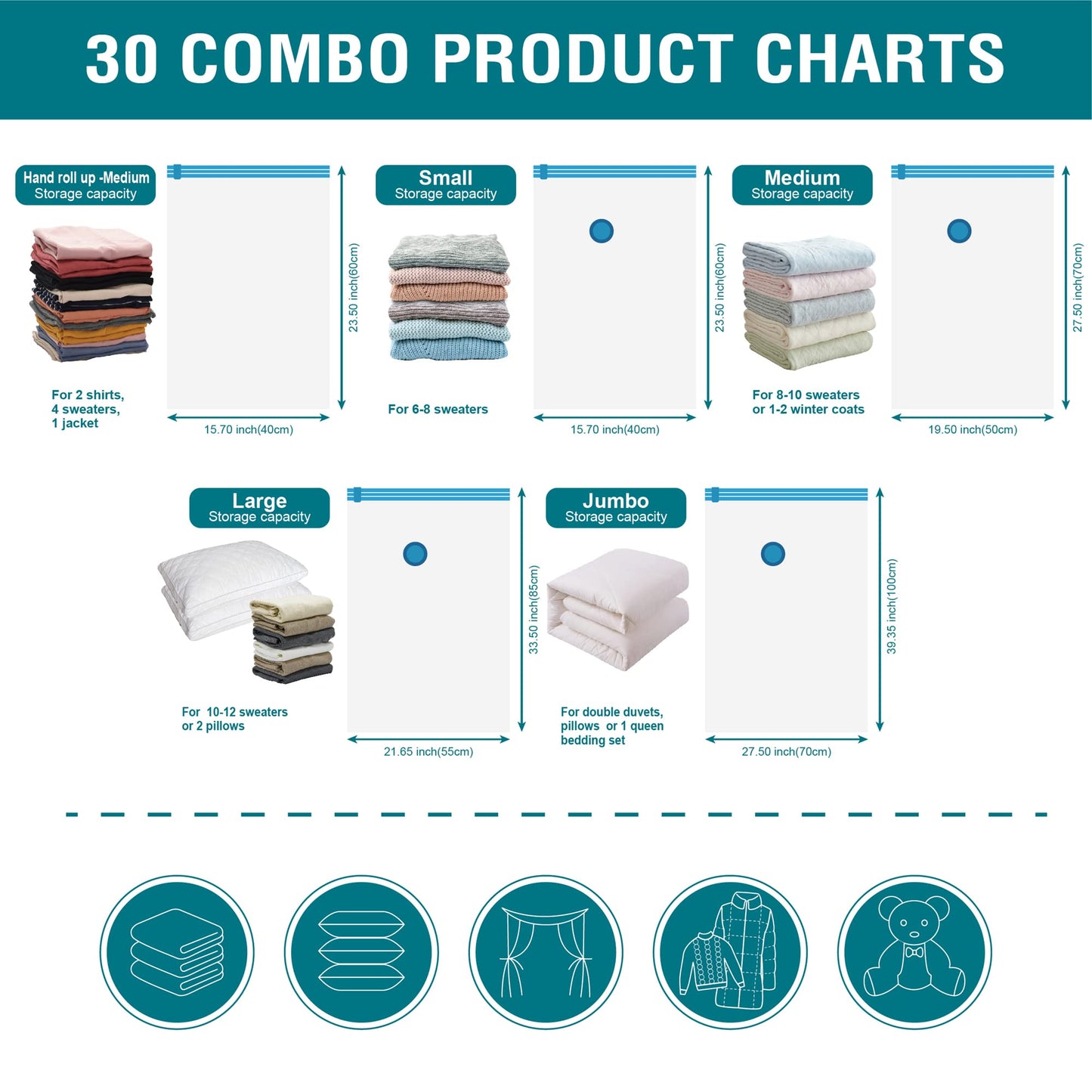 CozyVac Travel Bags with Pump - 6 Pack Space Savers