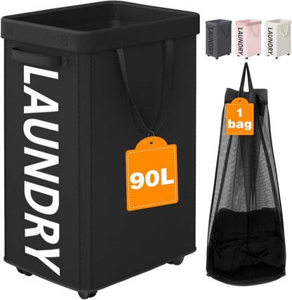 RollAway 90L Laundry Basket with Removable Bag
