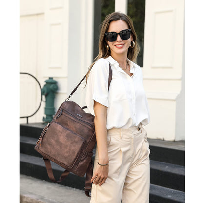 DUO-TONE Luxe Women's Leather Travel Backpack