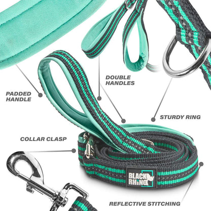 RhinoGrip Aqua: Double Handle Reflective Dog Leash