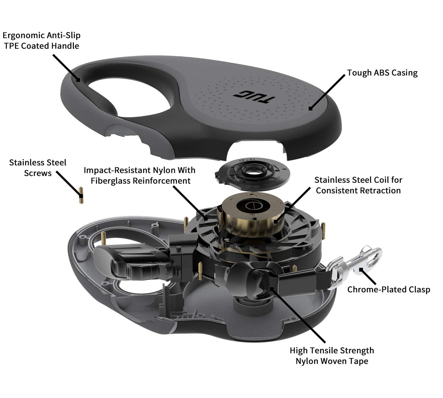 SpinFree 360° Dog Leash - Large, White, 16ft Nylon