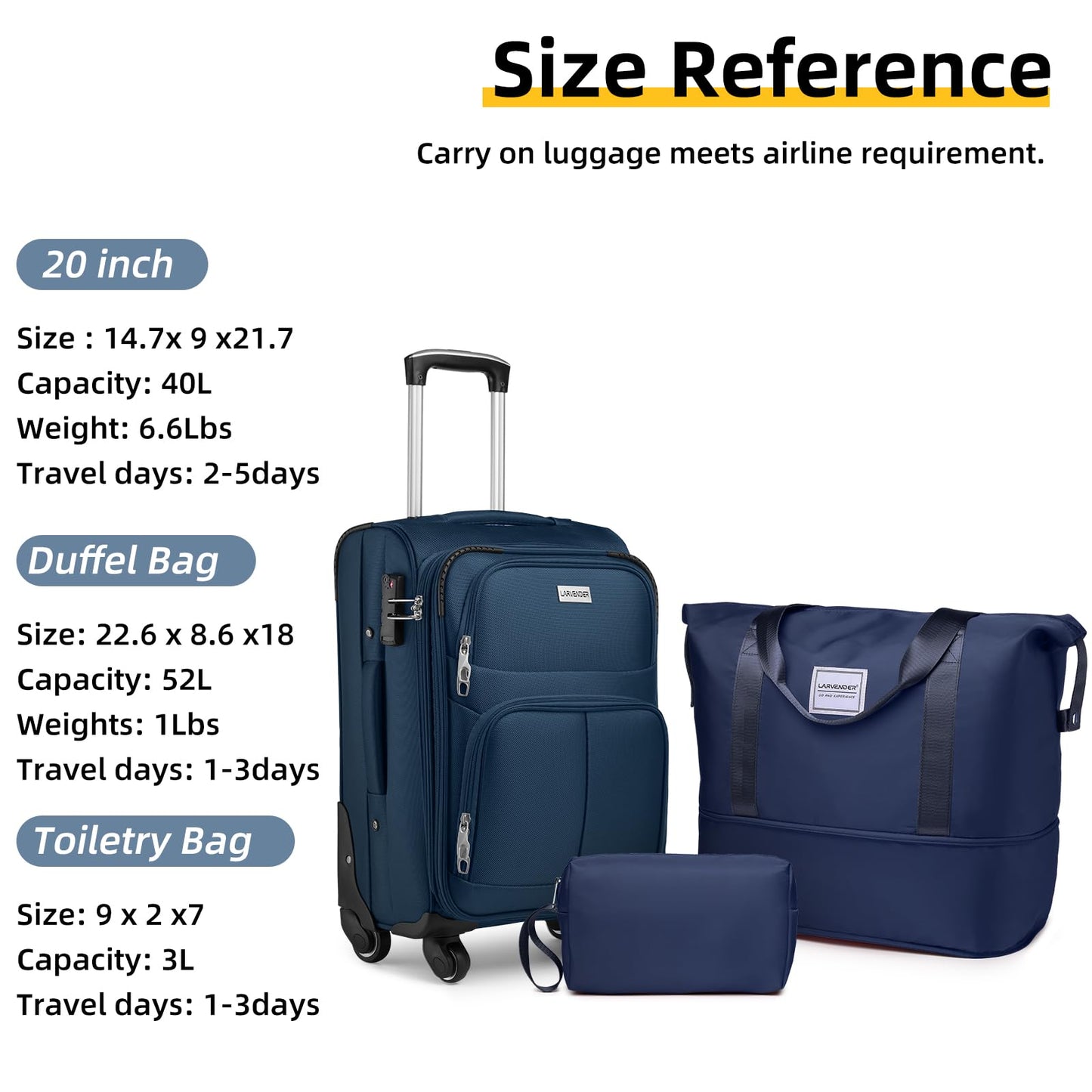 LARVENDER Expandable 5-Piece Spinner Luggage Set