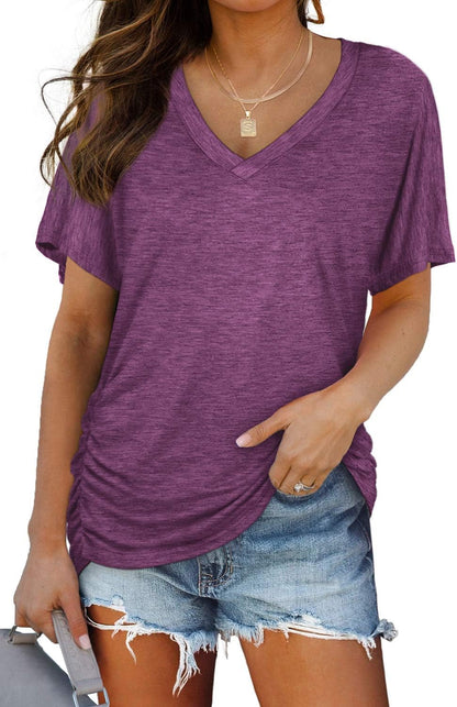 WIHOLL V-Neck Dolman Top with Side Shirring