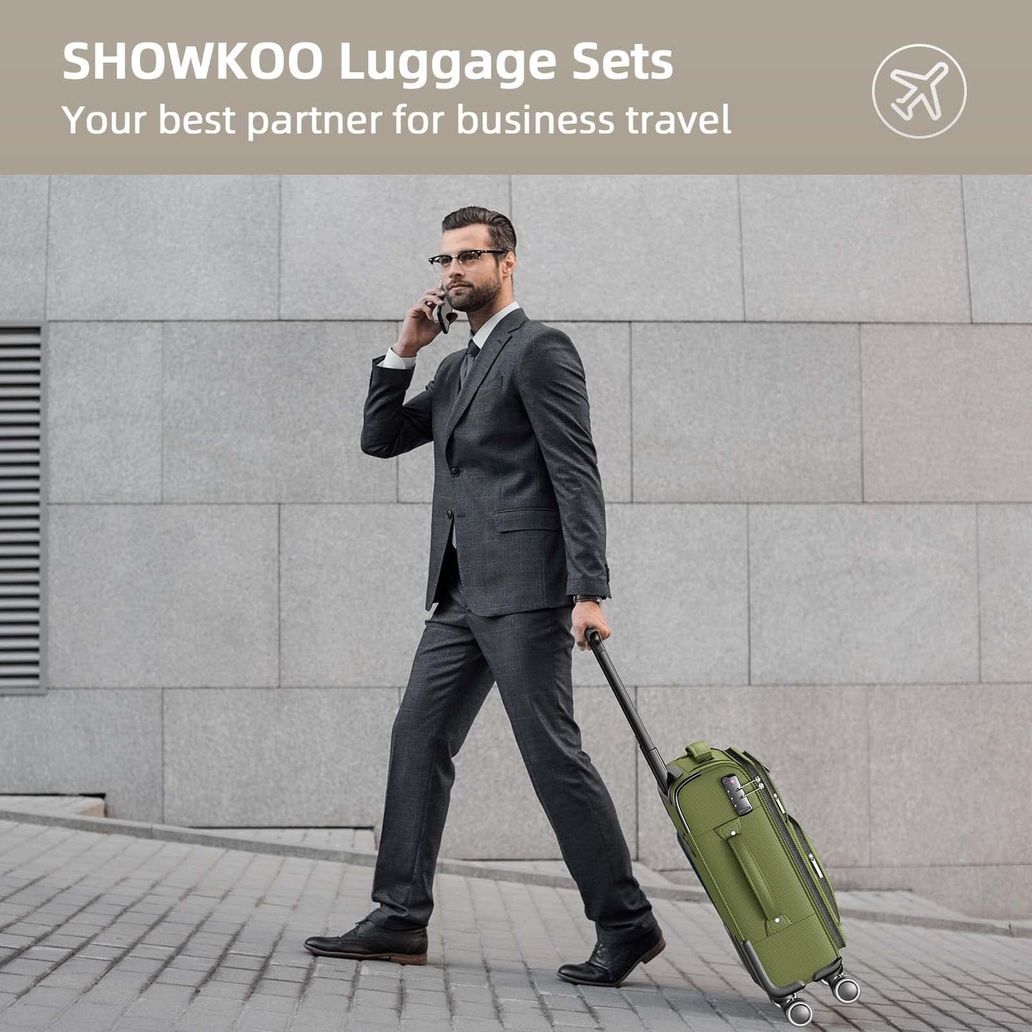 SHOWKOO Armygreen 3-Piece Expandable Luggage Set