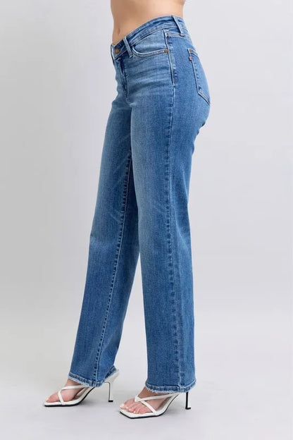 Judy Blue Full Size High Waist V-Front Vintage Wash Straight Jeans Plus Size - Premium Women / Jeans & Denim from Trendsi - Just $63.99! Shop now at Handbags Specialist Headquarter