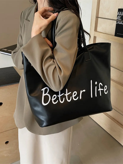 BETTER LIFE PU Leather Tote Bag - Premium Tote Bag from Trendsi - Just $38.99! Shop now at Handbags Specialist Headquarter