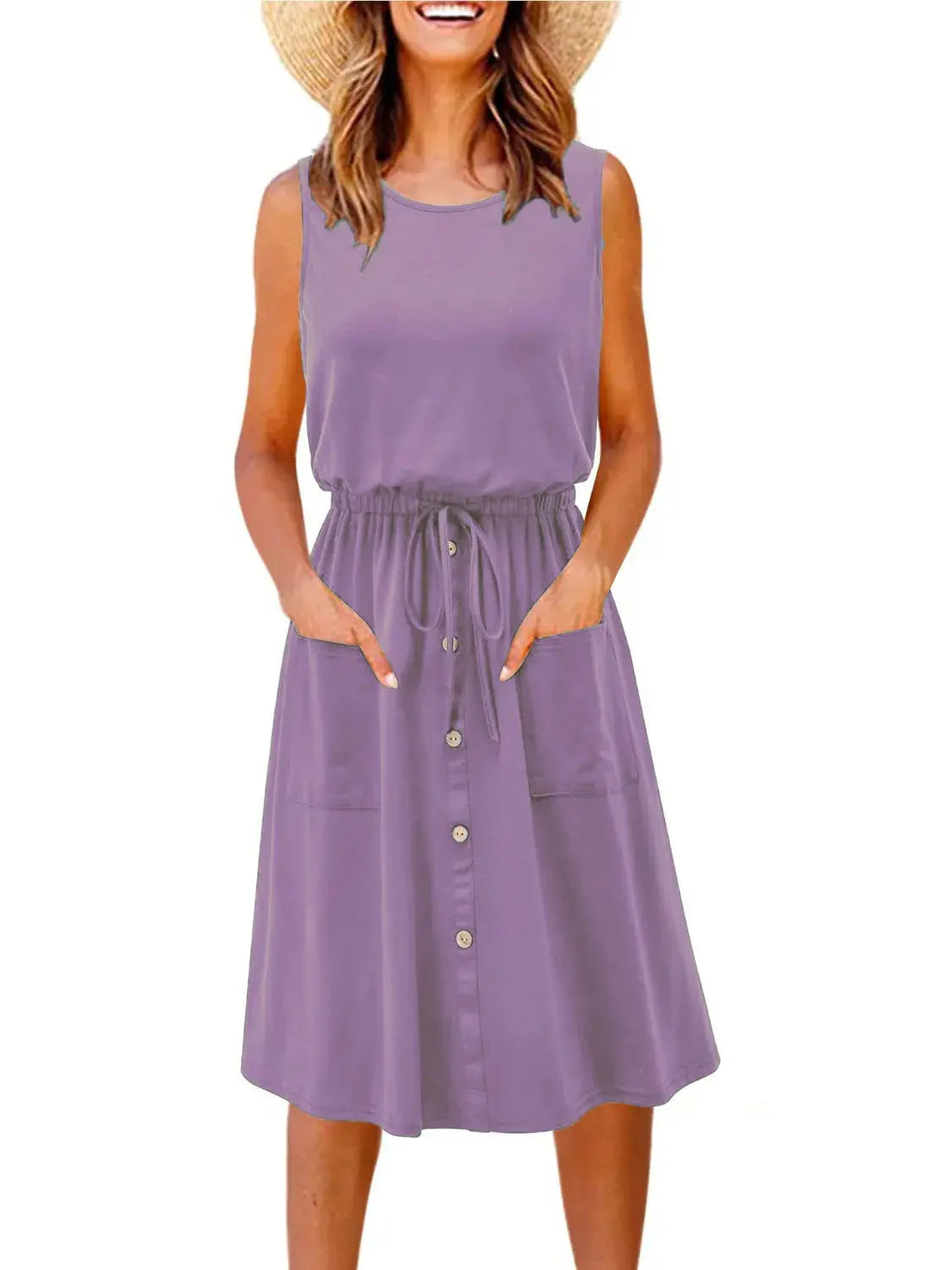Full Size Round Neck Sleeveless Tank Dress Plus Size.