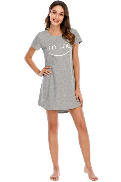Graphic Round Neck Short Sleeve Lounge Dress - Premium Sleepwear from Trendsi - Just $24! Shop now at Handbags Specialist Headquarter
