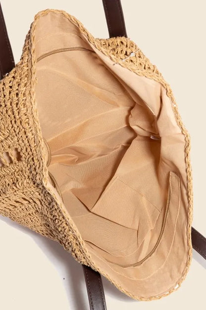 Fame Straw Braided Rounded Tote Bag - Premium Tote Bag from Trendsi - Just $37.99! Shop now at Handbags Specialist Headquarter