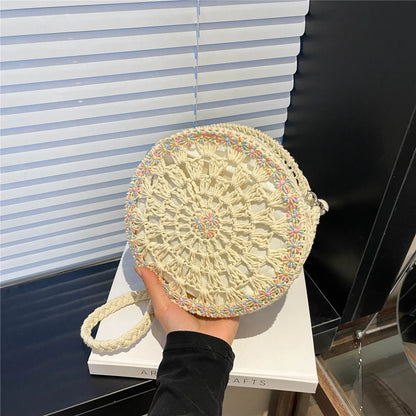 Handmade Round Crochet Straw Handbag - Premium handbags from Trendsi - Just $37.99! Shop now at Handbags Specialist Headquarter